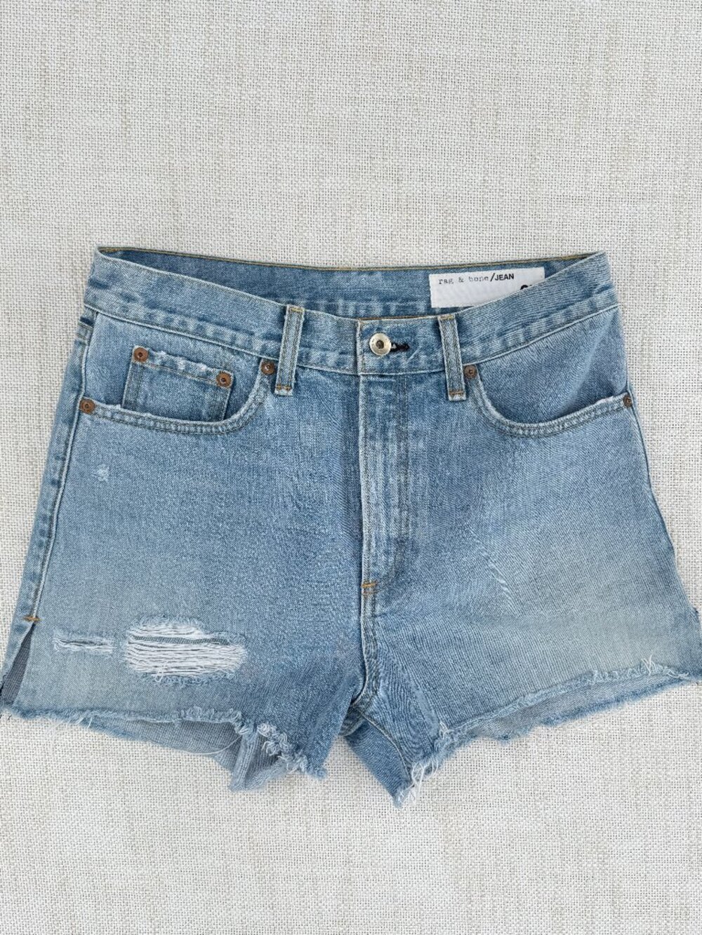 RAG & BONE Jean Shorts Justine 11" High Rise Distressed Denim Cut Off Sz 27